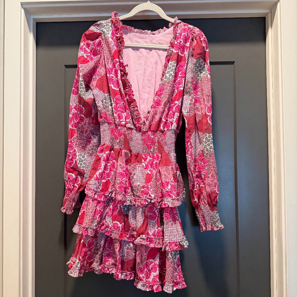 Pink tiered smock waist dress